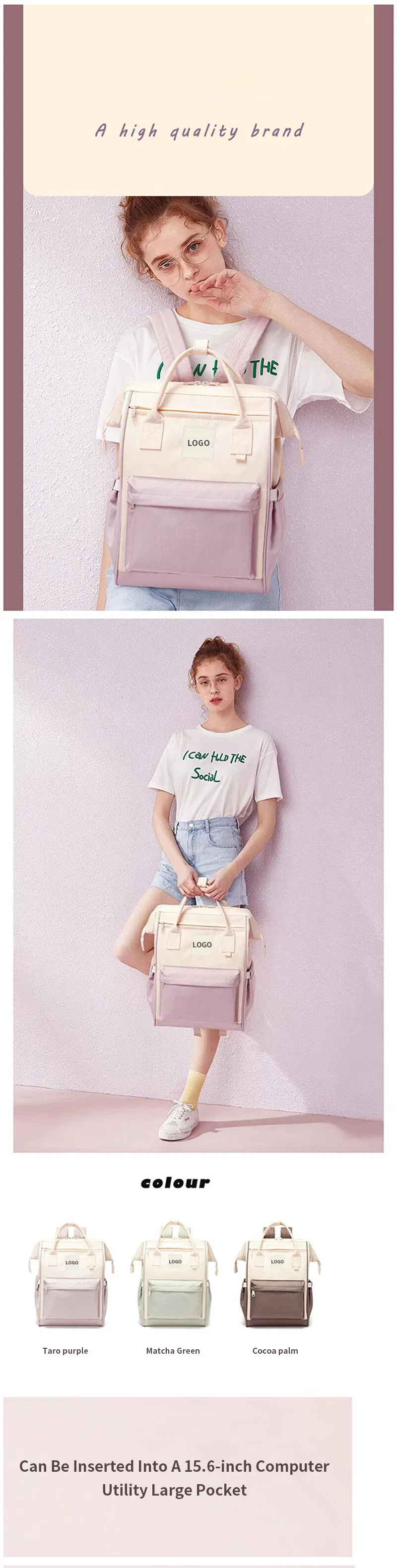 Factory Cute Fashion Custom Waterproof Nylon Travel Sports Laptop Backpack Women School Bags Backpack