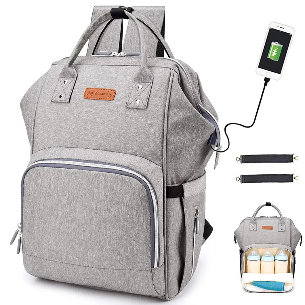 Factory Custom Diaper Bag Backpack Versatile Travel Backpack with USB Charging Port Insulated Pocket