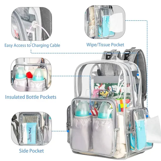 Custom Stylish Holographic School Bag Outdoor Waterproof Clear Transparent PVC Student Backpack