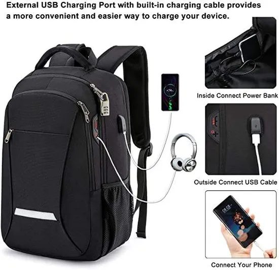 Customized Casual Travel Durable Anti Theft Laptop Backpack with USB Charging Port School Students Daypack Backpack