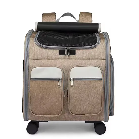 Airline Approved Telescopic Zipper Mesh Breathable Walking Handle Cat Dog Pet Carrier with Wheels Pet Suitcase
