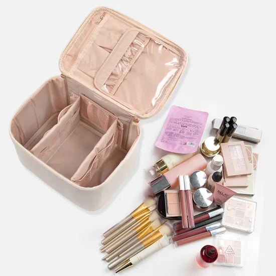Custom OEM PU Leather Toiletry Portable Handle Washable Makeup Bag Travel Cosmetic Bag