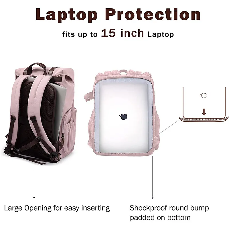 Customized New Fashionable Girl Pink Travel Camera Backpack Short-Term Travel Luggage Computer Storage Backpack