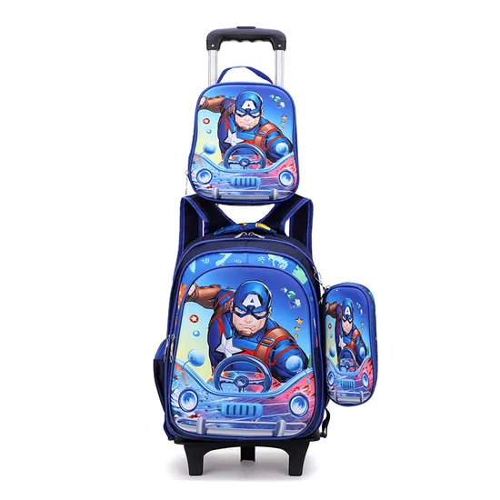 Primary School Childrens Backpack Three Piece Set 16 Inch 3D Lunch Bag for Boys and Girls Detachable Pull Rod Backpack