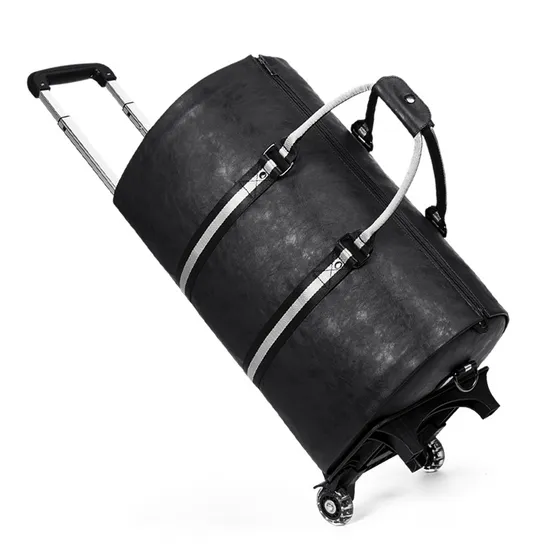 Folding Travel Suit Bag Luggage Bag Large Capacity Portable Pull Rod Suit PU Leather Bag