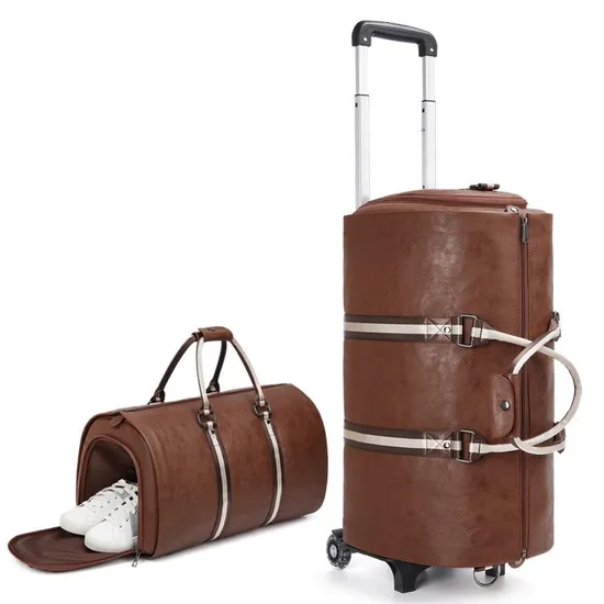Folding Travel Suit Bag Luggage Bag Large Capacity Portable Pull Rod Suit PU Leather Bag