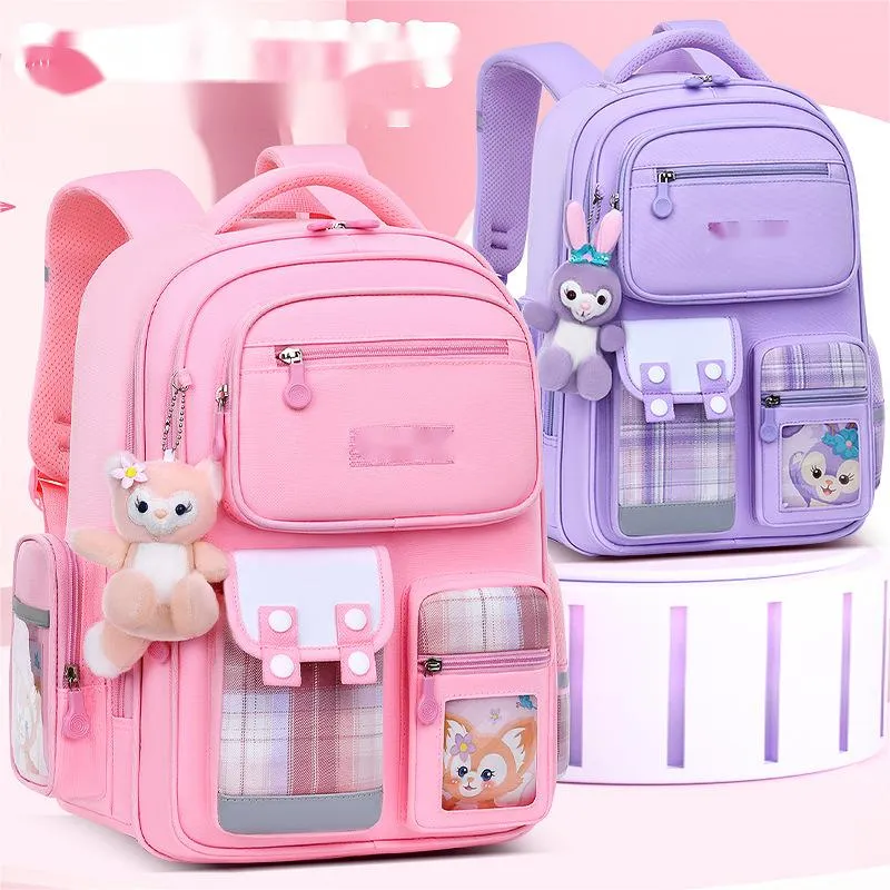 New Elementary School Backpack for Girls with Lightweight and Load Reducing Plaid Backpack F
