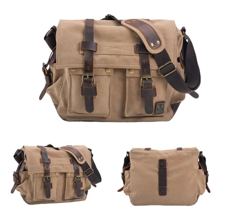 Canvas Leather Single Shoulder Crossbody Bag Casual Photography Waterproof Inner Liner DSLR Camera Bag