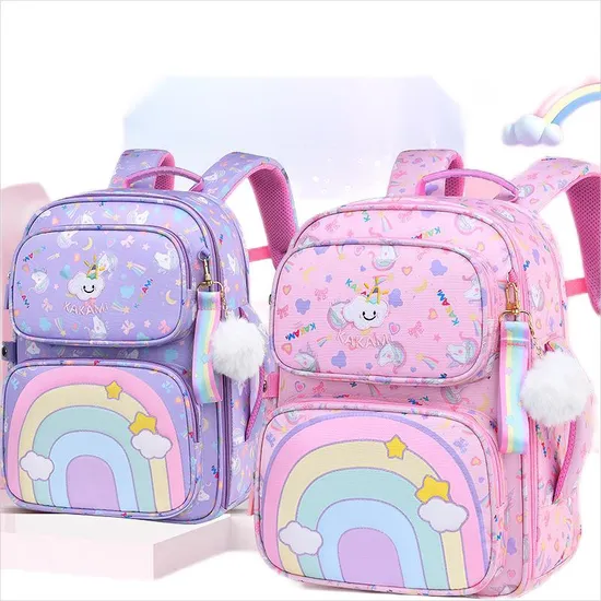 New Fashionable Cute Girls′ School Backpack for Primary School Students Backbone Protection and Load Reduction Backpack