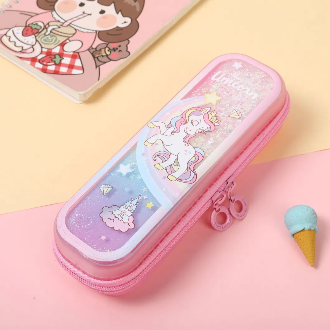Elementary School Student Pencil Case Filled with Oil Quicksand Pencil Case Cartoon TPU Student Stationery Case Pouch