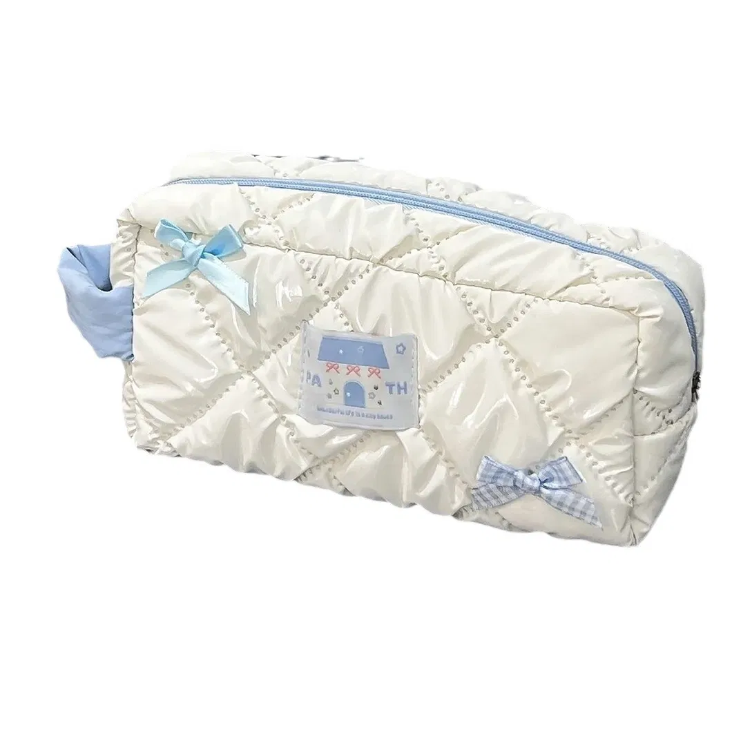 New Blue Bow Pen Bag Student Girl Heart Large Capacity Stationery Storage Makeup Bag