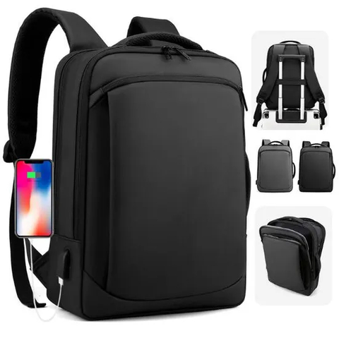 Custom Logo Stylish Business Leather Travel Laptop Backpack Bag with USB Charging Port for Men Women School Backpack