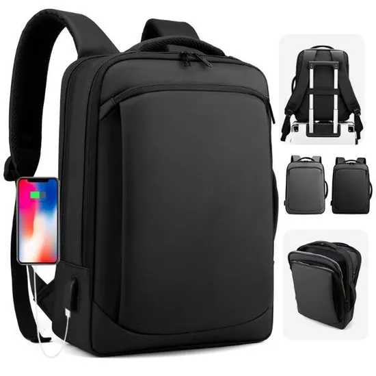 Custom Logo Stylish Business Leather Travel Laptop Backpack Bag with USB Charging Port for Men Women School Backpack