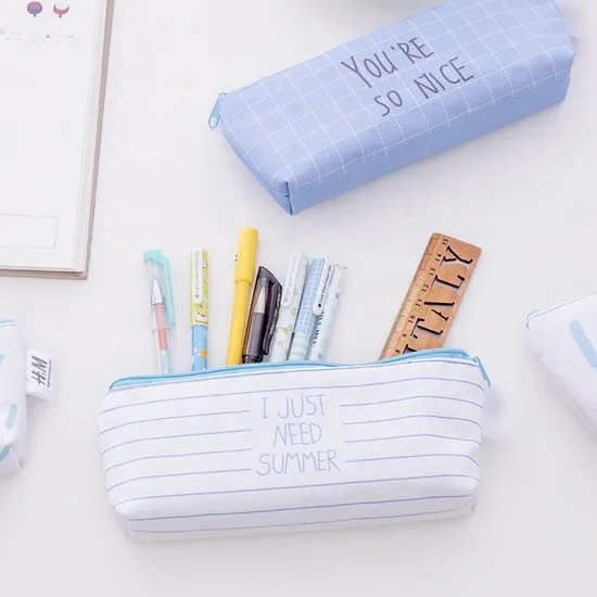 Wholesale School Student Stationery Storage Bag Cute Zipper Pencil Pouch Canvas