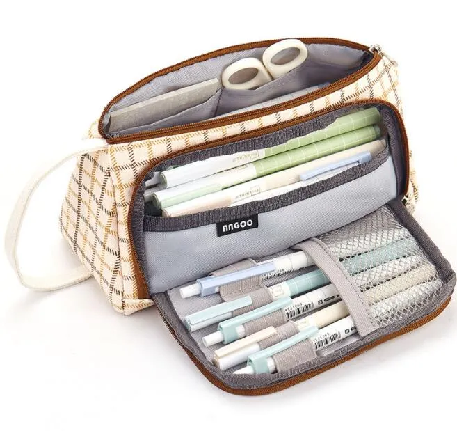 Wholesales Custom Big Capacity Large Storage Canvas Pencil Pen Case Pouch Stationery Bag for Office School Teen Girl Boy