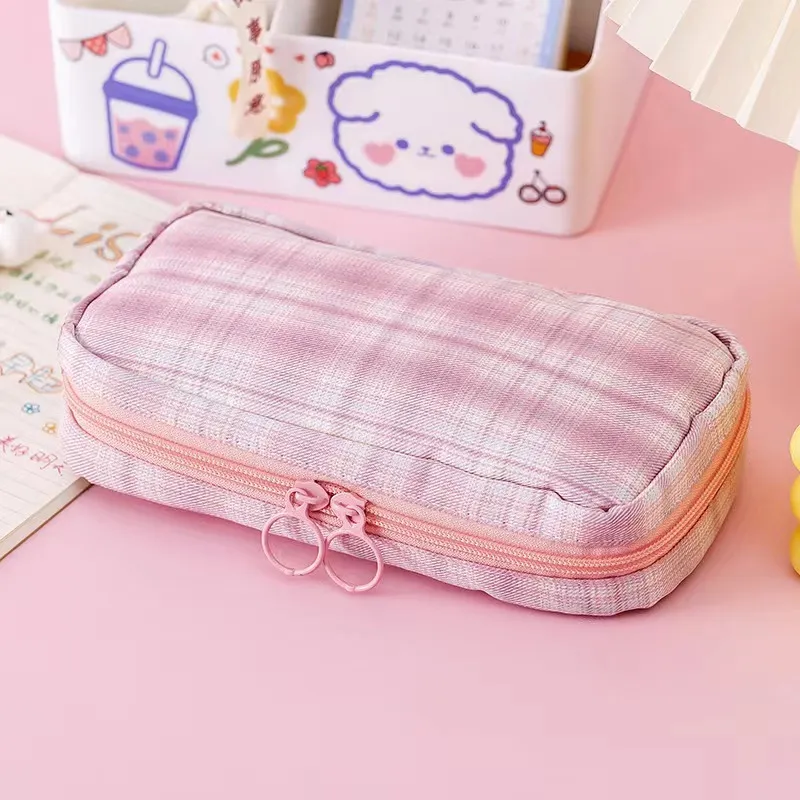 Big Capacity Fashion Cute School Student Multifunction Blank Canvas Pencil Case
