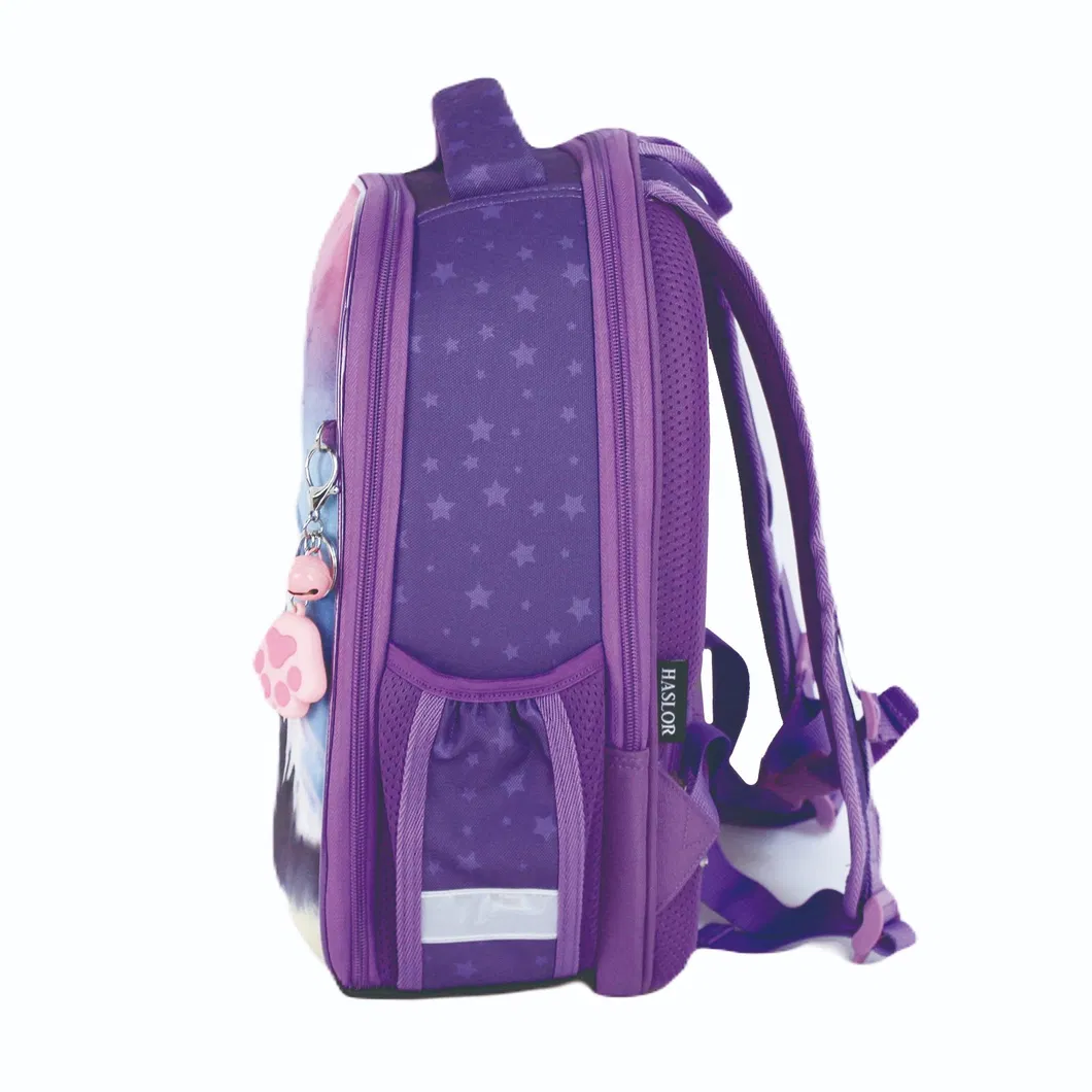 Independently Designed Cute Cat Purple School Backpack 600d High Quality Children School Bags