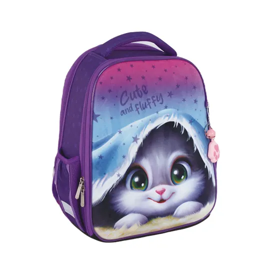 Independently Designed Cute Cat Purple School Backpack 600d High Quality Children School Bags