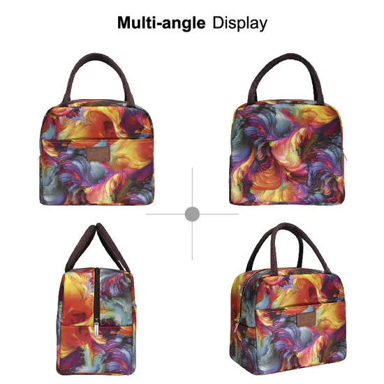 Factory Hot Sale Thermal Food Picnic BBQ Hiking Cooler Bag Women Insulated Nylon Flowers Pattern Lunch Tote Bag for Kids