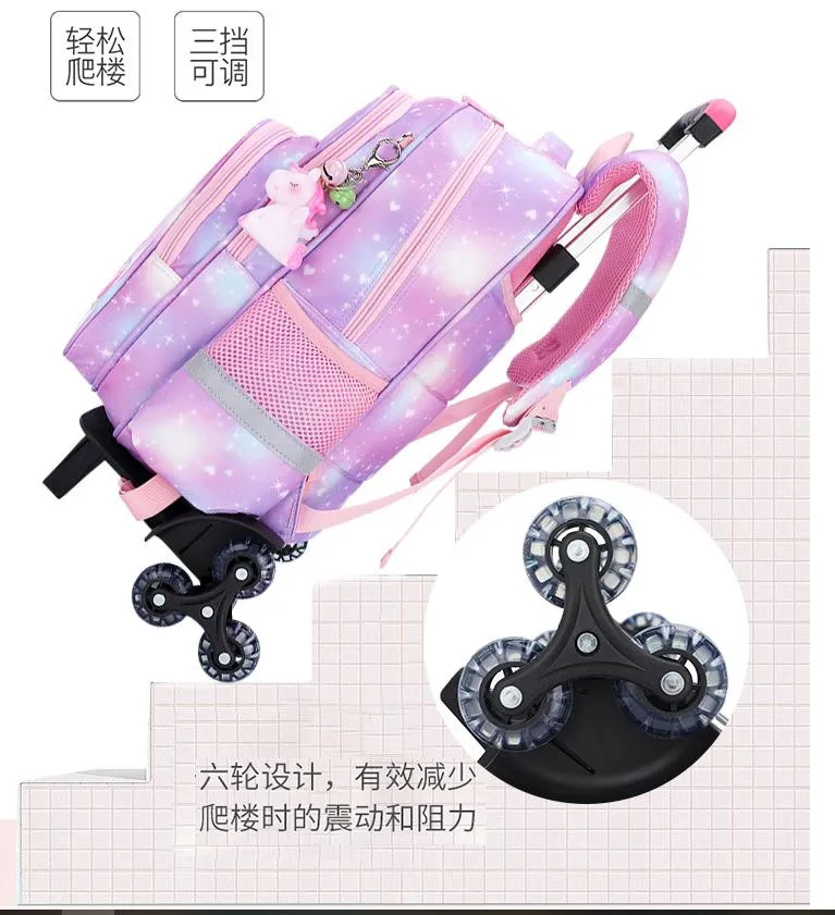 Pupils Trolley Schoolbag Girls First Grade to Sixth Grade Children&prime;s Burden-Reducing Backpack for Girls