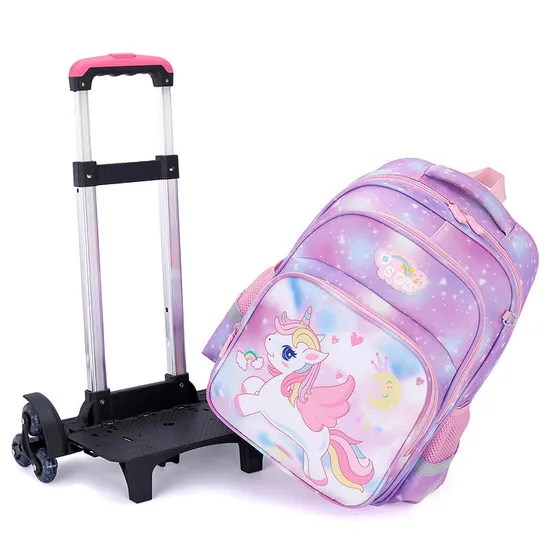 Pupils Trolley Schoolbag Girls First Grade to Sixth Grade Children′s Burden-Reducing Backpack for Girls