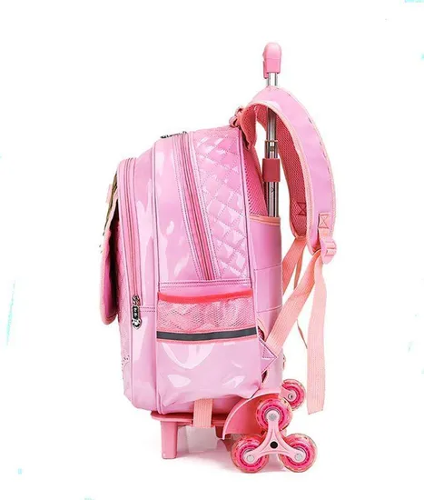Rolling Kids Backpacks for Girls Trolley School Bag Handbag with Lunch Bag Pink