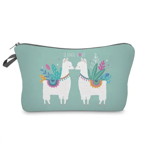 Customized Cartoon Cute Alpaca School Pencil Pouch Cosmetic Make up Travel Bag