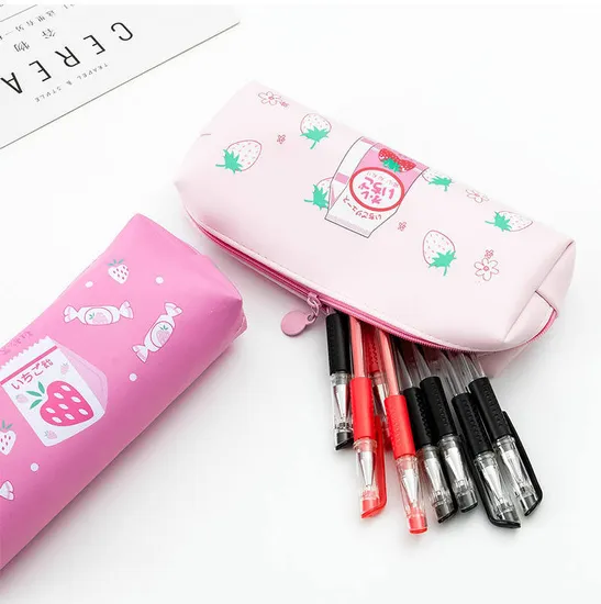 Cute Large Capacity Waterproof PU Leather Pencil Pouch Case Stationery Organizer Storage Bag Cosmetic Zipper for Girls Boys