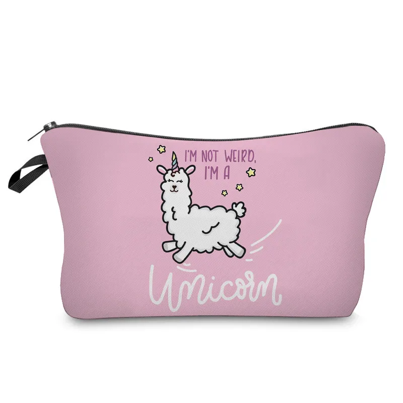Customized Cartoon Cute Alpaca School Pencil Pouch Cosmetic Make up Travel Bag