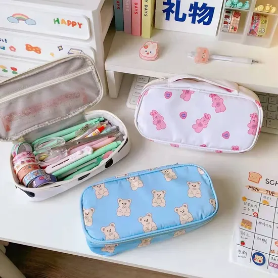 Cute Cartoon Canvas Stationery Storage Bags Student Large Capacity Pencil Case