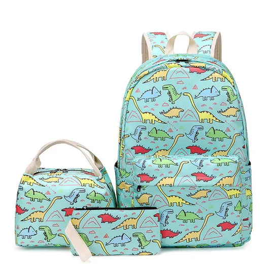 Pink Girls Dinosaur School Bag Set Blue Boy′s Children Bookbag Teens Primary High School Backpack with Lunch Bag Pencil Case