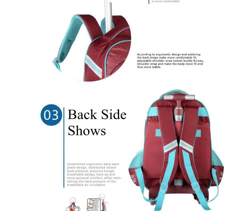 3PCS School Wheeled Bag Set with Lunch Box Trolley Wheeled Backpack