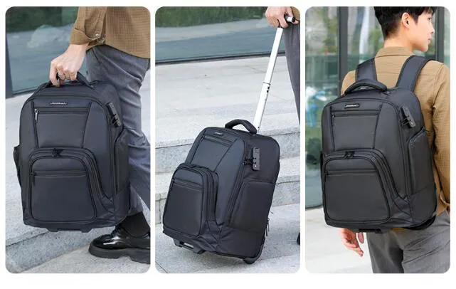 Men Wholesale Customized Wheel Trolley Travel Bag Backpack Rolling Travel Backpack Business Backpack