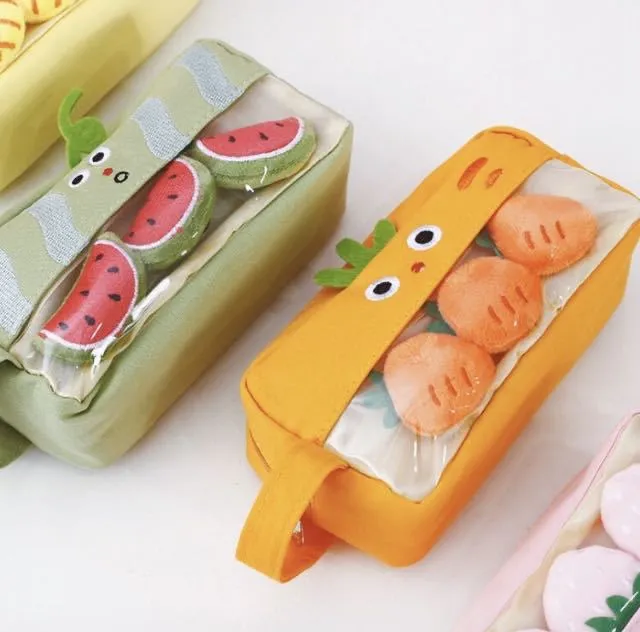 School Stationery Supply Cartoon Fruit Design Large Kawaii Pencil Case for Kids