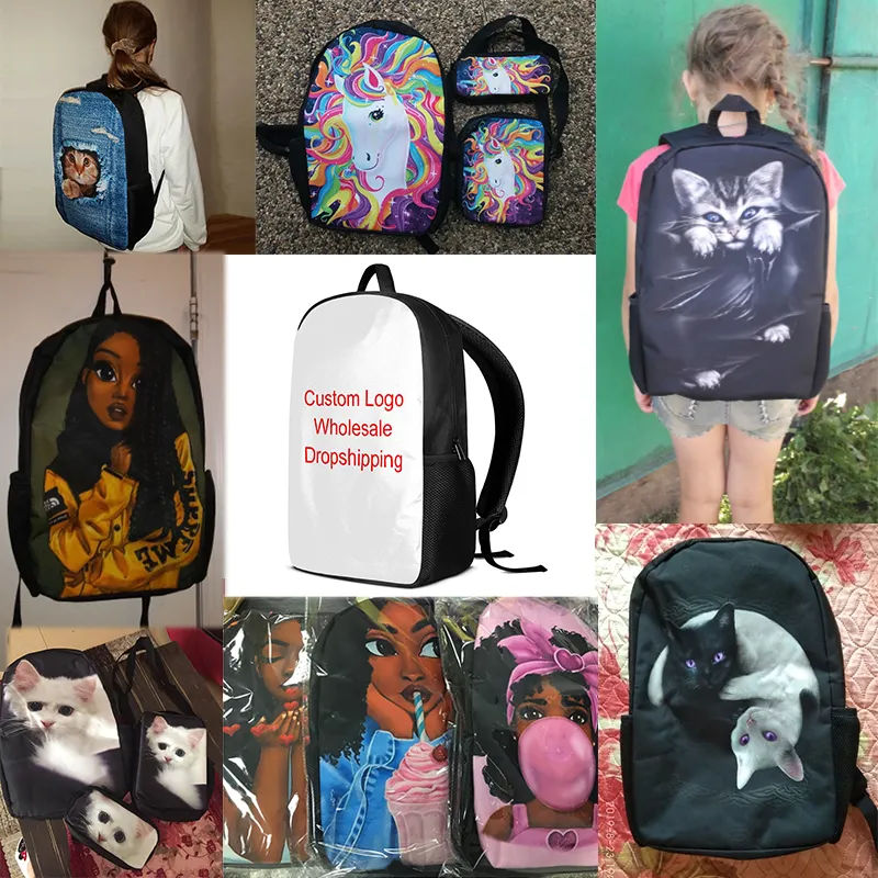 Black African Boy Designs 3PCS Backpag American Art Children Mochilas Schoolbag and Lunch Bag Set for Kids Backpack School Bags