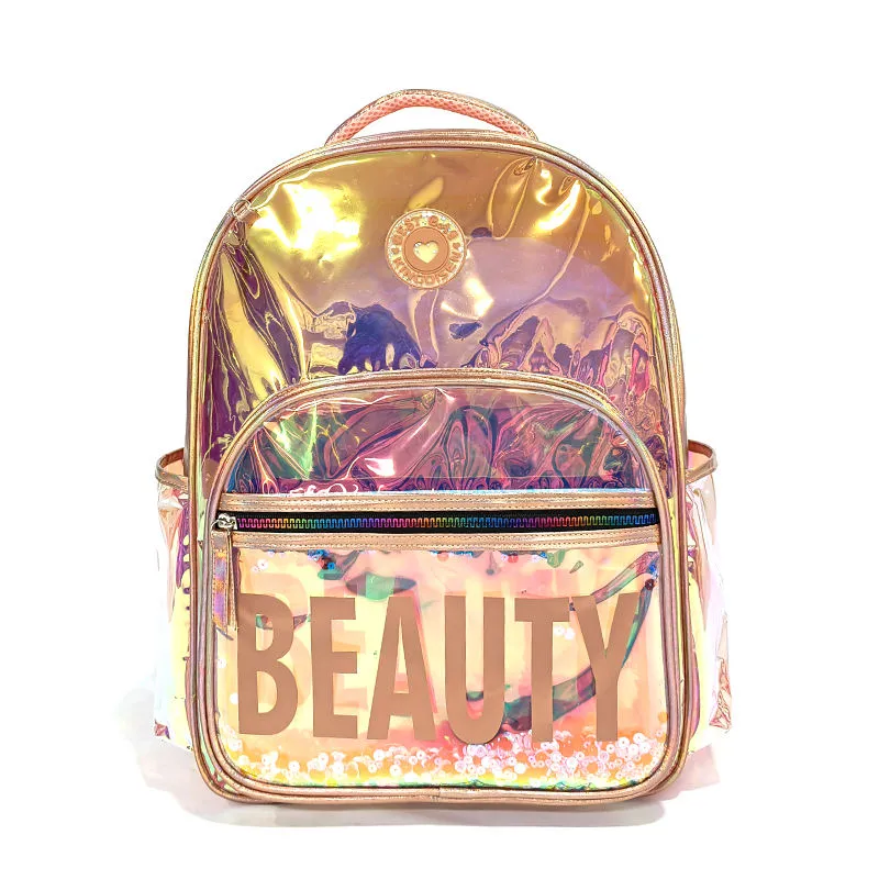 Custom Fashion Large Capacity Holographic Laser PU Girls School Bags Kids School Backpack