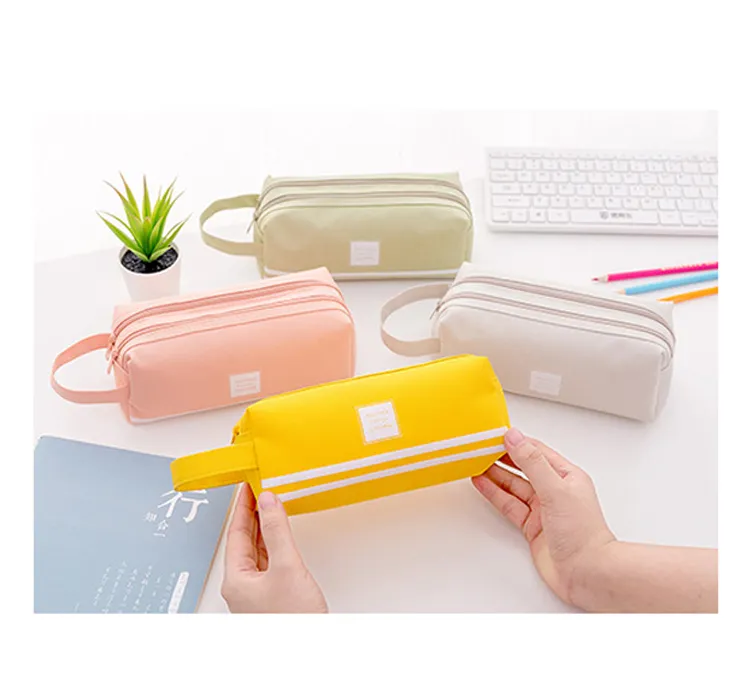 Large Capacity Pen Case Double Zippers Pen Bag Office Stationery Bag Pencil Case with Compartments