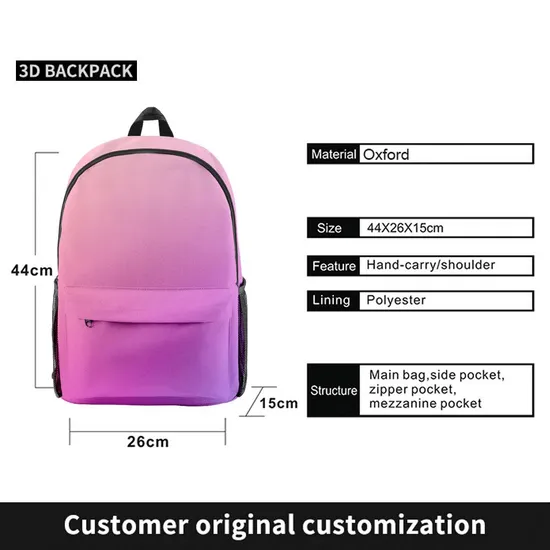 Customized Bookbag with Logo Backpack Sublimation Custom Printed School Bag for Children Teenagers