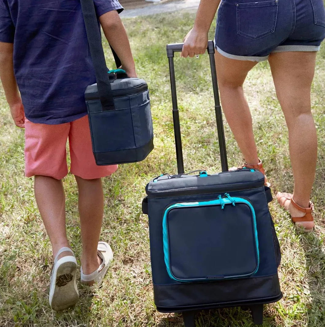 Factory Directly Sell Portable Foldable Summer Camping Insulated BBQ Picnic Bag Collapsible Ice Trolley Rolling Cooler Bag with Wheels