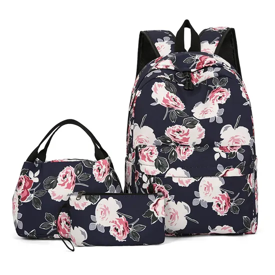 Factory 3 PCS Casual Backpack Insulation Bag Cross-Border New Fashion Floral Minimalist Backpack,