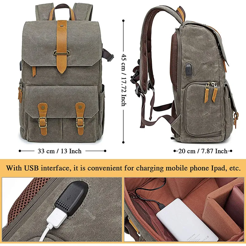 Custmized Retro Large Capacity Canvas Waterproof Drone Bag Camera Bag Backpack
