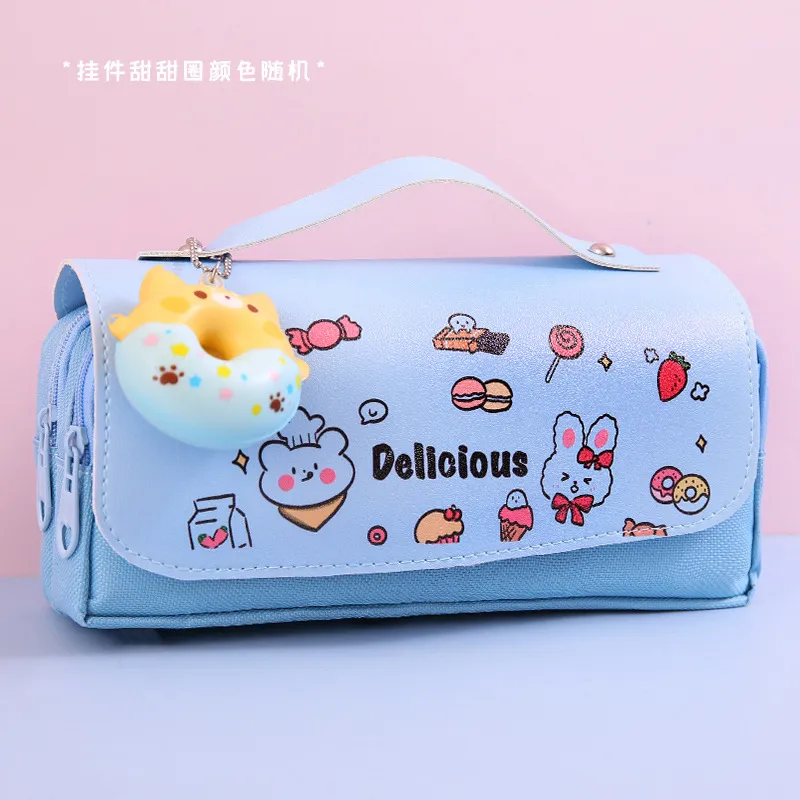 School Large Size Cartoon Donut Cat Design Cute Kawaii Pencil Case for Kids
