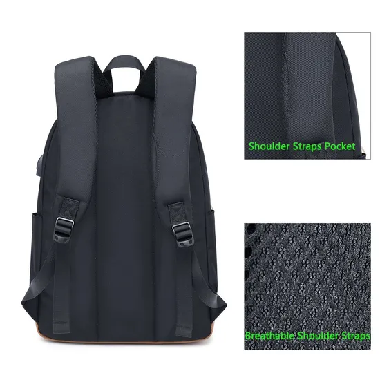 Classical Basic Travel Backpack Student College Men Water Resistant Laptop School Bag Bookbag with USB Charging