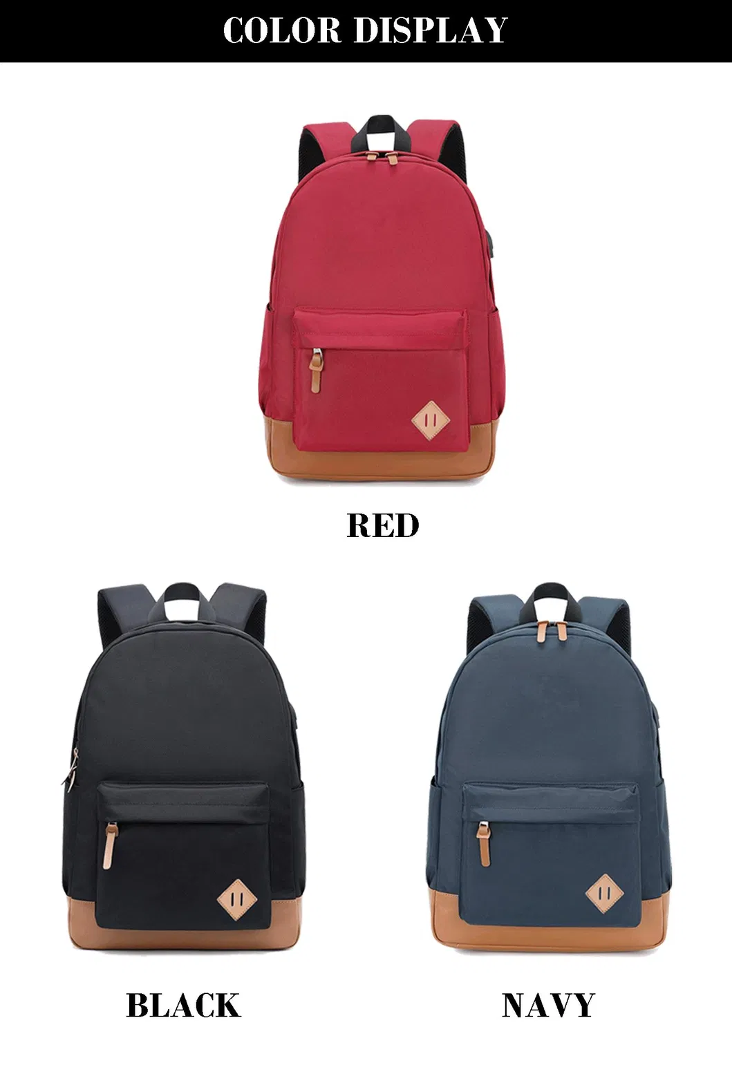 Classical Basic Travel Backpack Student College Men Water Resistant Laptop School Bag Bookbag with USB Charging