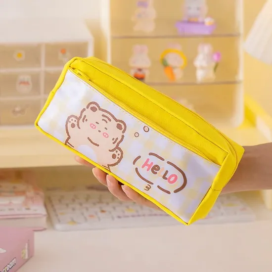 Large Capacity School Children Kawaii Cartoon Canvas Oxford Pencil Case with Zipper