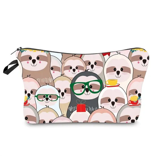 Wholesale Custom Cartoon Sloth Printing Girls Pencil Pouch Polyester Cosmetic Bags