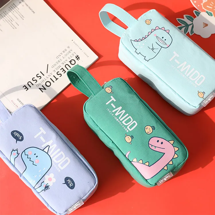 Wholesale Kids School Stationery Pen Bags Canvas Cartoon Dinosaur Pencil Case