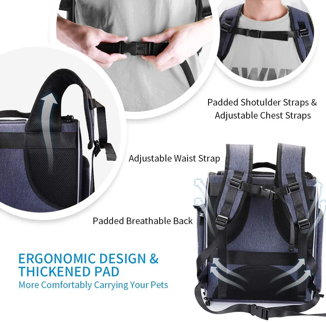 Pet Carrier Strap Foldable Sventilated Design Pet Travel Backpack with Internal Seat Belt for Travel Hiking Camping