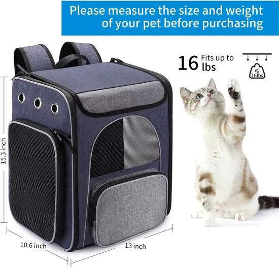 Pet Carrier Strap Foldable Sventilated Design Pet Travel Backpack with Internal Seat Belt for Travel Hiking Camping
