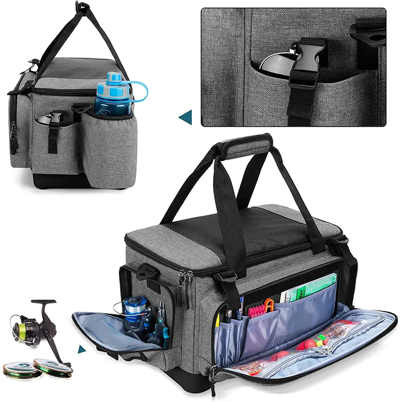2024 New Fishing Gear Luggage with Rod Frame Waterproof Fishing Gear Storage Bag with EVA Anti Slip Base